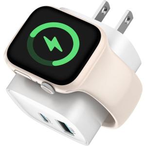 imageCharging Blocks for Apple Watch 3in1 PD 20W USB C Charger Block with Builtin Wireless Watch Charging Dual Ports Wall Charger Compatible with iPhoneiWatchBlueWhite