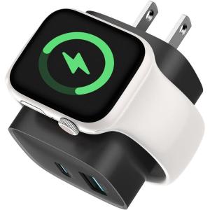 imageCharging Blocks for Apple Watch 3in1 PD 20W USB C Charger Block with Builtin Wireless Watch Charging Dual Ports Wall Charger Compatible with iPhoneiWatchBlueBlack