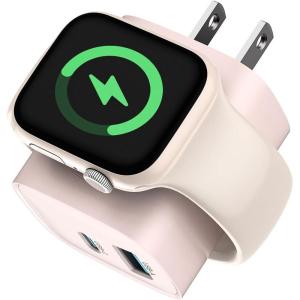 imageCharging Blocks for Apple Watch 3in1 PD 20W USB C Charger Block with Builtin Wireless Watch Charging Dual Ports Wall Charger Compatible with iPhoneiWatchBluePink