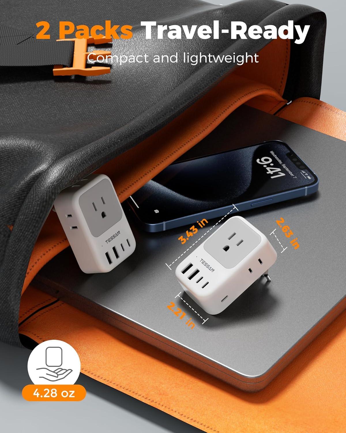 imageItaly Travel Plug Adapter 28W TESSAN Italy Power Adapter with 4 Outlets 5 USB Ports 3 USBC Type L Outlet Adaptor for US to Italy Italian Chile Rome Uruguay Venice Libya Syria Tunisia 2 Packs