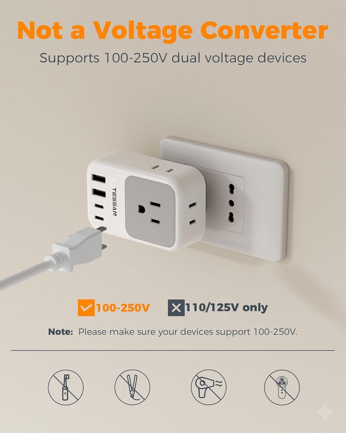 imageItaly Travel Plug Adapter 28W TESSAN Italy Power Adapter with 4 Outlets 5 USB Ports 3 USBC Type L Outlet Adaptor for US to Italy Italian Chile Rome Uruguay Venice Libya Syria Tunisia 2 Packs