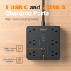 image:imageTESSAN 10Ft Grey Extension Cord with Multiple Outlets Surge Protector Power Strip with 6 Outlets and 4 USB Ports 2 USB C 2100 Joules Protection Flat Plug Outlet Extender for Home Office Dormblack