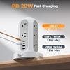 image:imageTESSAN Tower Power Strip with Individual Switches Surge Protector with 11 Outlets 4 USB Ports 2 USB C Flat Extension Cord 10 Ft 1625W 20W Charging Station for Multiple Devices for Office DormGrey