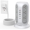 image:imageTESSAN Tower Power Strip with Individual Switches Surge Protector with 12 Outlets 5 USB Ports2 USB C Flat Extension Cord 6 Ft 1250W Charging Station for Multiple Devices Office Dorm GreyGrey