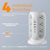 image:imageTESSAN Tower Power Strip with Individual Switches Surge Protector with 12 Outlets 5 USB Ports2 USB C Flat Extension Cord 6 Ft 1250W Charging Station for Multiple Devices Office Dorm GreyGrey