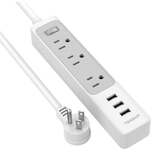 image:imageFlat Plug Power Strip with USB TESSAN Slim Nightstand Desktop Charging Station with 3 USB Ports 3 Electrical Outlet 5 ft Extension Cord Long Power Strip Mountable for Home Office Dorm Essentials
