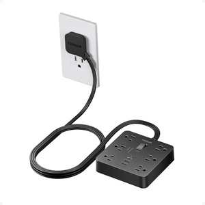 image:imageTESSAN 10Ft Grey Extension Cord with Multiple Outlets Surge Protector Power Strip with 6 Outlets and 4 USB Ports 2 USB C 2100 Joules Protection Flat Plug Outlet Extender for Home Office Dormblack
