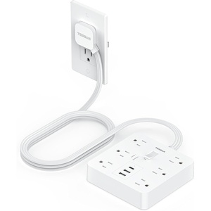 image:imageTESSAN 10Ft Grey Extension Cord with Multiple Outlets Surge Protector Power Strip with 6 Outlets and 4 USB Ports 2 USB C 2100 Joules Protection Flat Plug Outlet Extender for Home Office Dormwhite