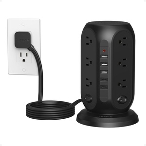 image:imageTESSAN Tower Power Strip with Individual Switches Surge Protector with 12 Outlets 5 USB Ports2 USB C Flat Extension Cord 6 Ft 1250W Charging Station for Multiple Devices Office Dorm GreyBlack