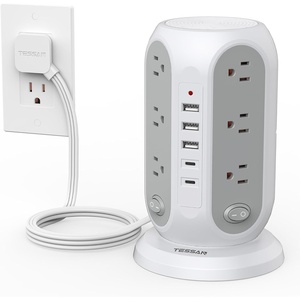 image:imageTESSAN Tower Power Strip with Individual Switches Surge Protector with 12 Outlets 5 USB Ports2 USB C Flat Extension Cord 6 Ft 1250W Charging Station for Multiple Devices Office Dorm GreyGrey