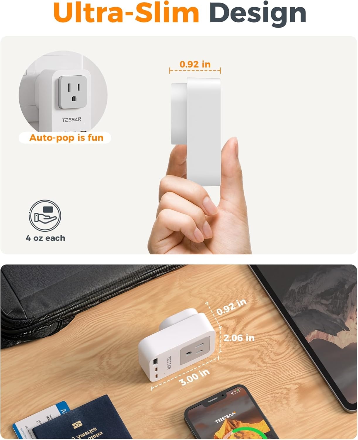 image:imageTESSAN US to UK Plug Adapter PD 20W 2 Pack Ultra Thin UK Adapters for Travel with 3 USB Ports 2 USB C Type G Power Adaptor for USA to Ireland Scotland Dubai Hong Kong England British Kenya London