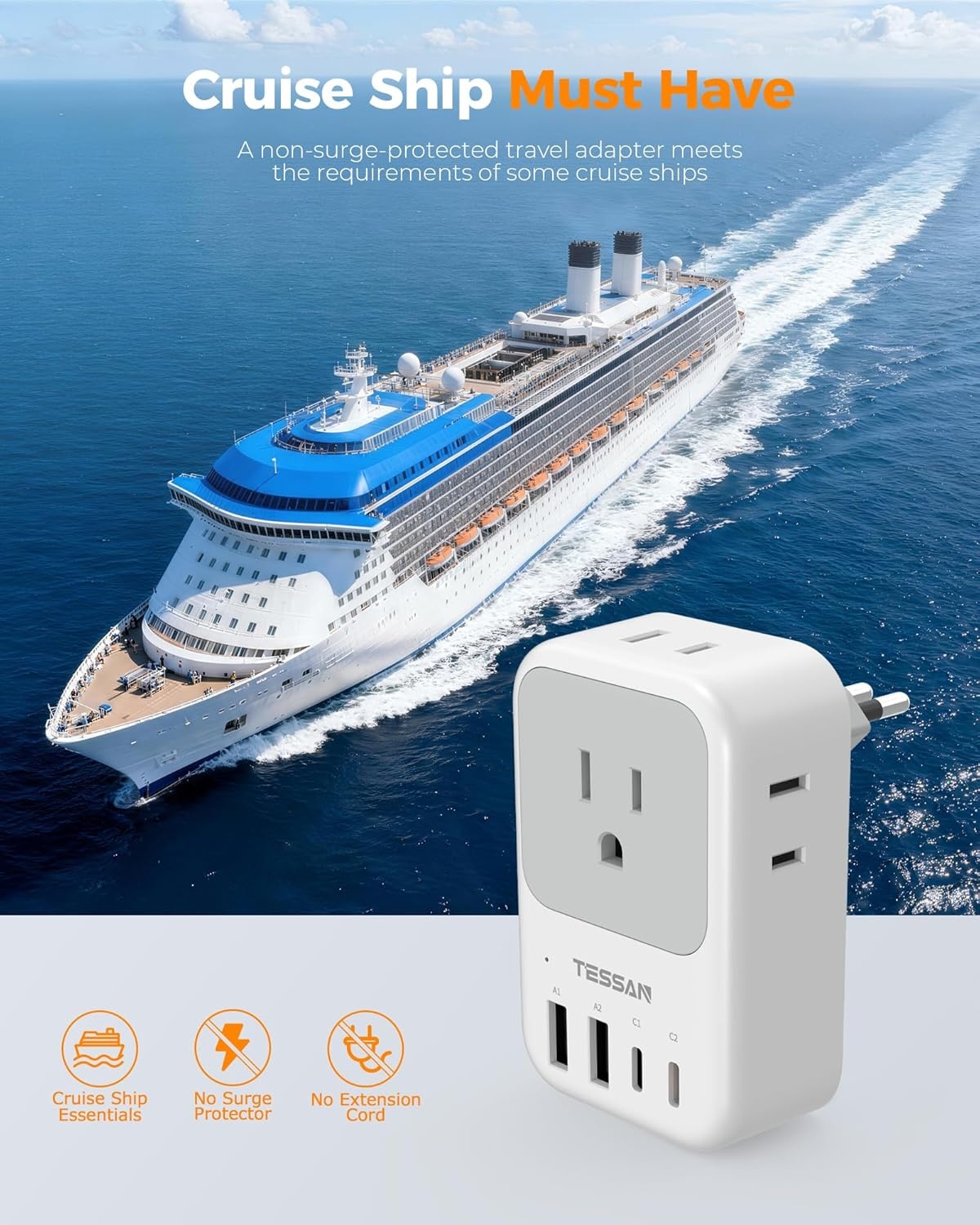 image:imageNew Zealand Power Adapter 2 Pack TESSAN PD 20W US to Australia Plug Adapter with 4 AC Outlets 4 USB Ports 2 USB C Type I Travel Adaptor for USA to Australian Argentina China Fiji AU NZ SamoaType L  Italy Chile