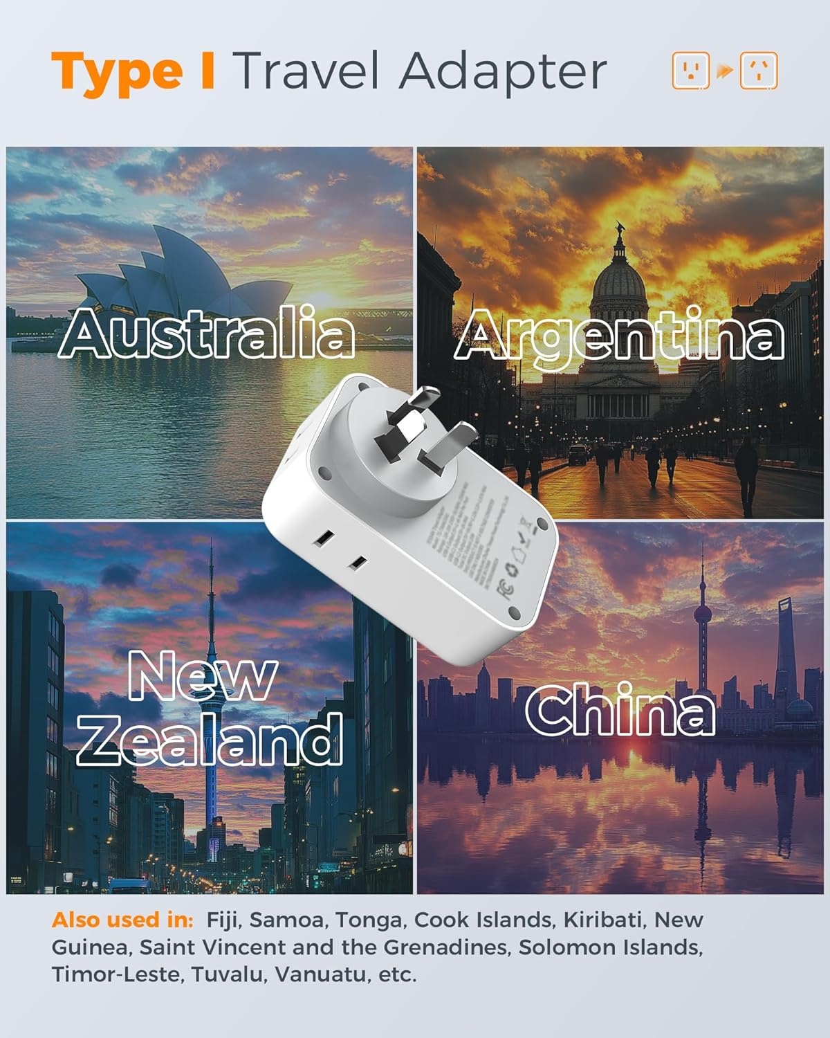 image:imageNew Zealand Power Adapter 2 Pack TESSAN PD 20W US to Australia Plug Adapter with 4 AC Outlets 4 USB Ports 2 USB C Type I Travel Adaptor for USA to Australian Argentina China Fiji AU NZ SamoaType I  Australia China