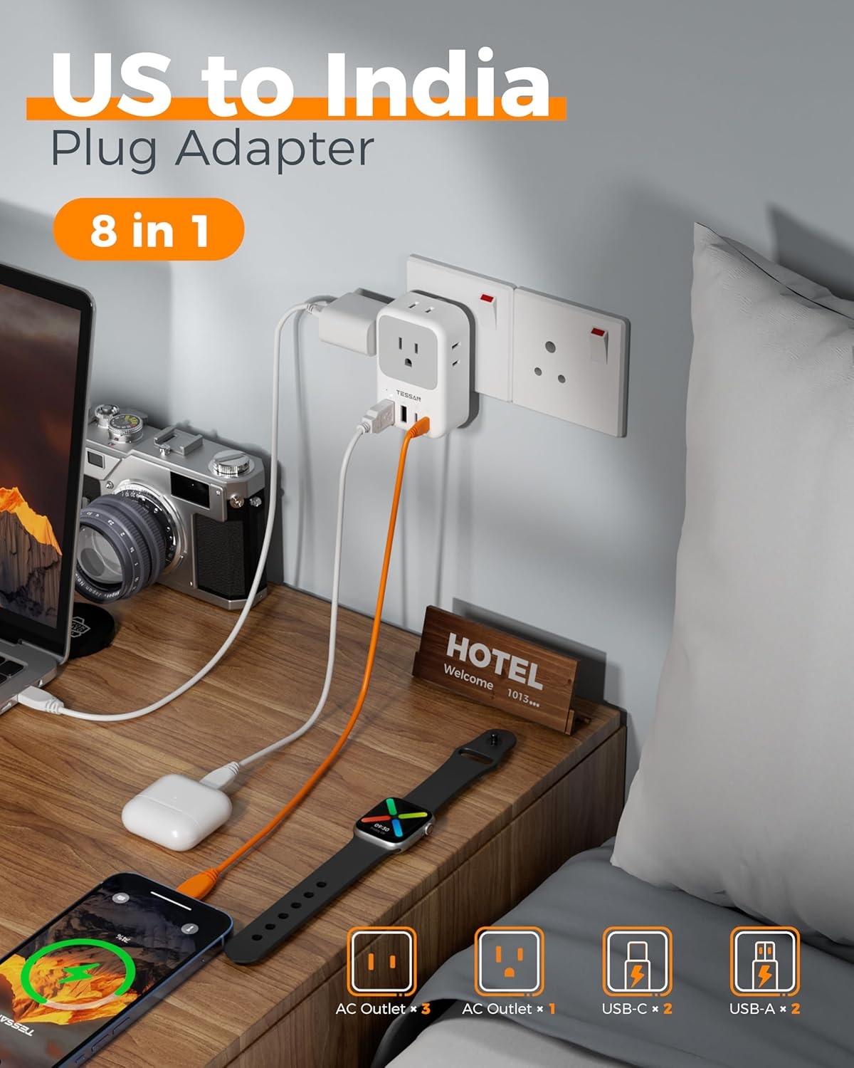 image:imageNew Zealand Power Adapter 2 Pack TESSAN PD 20W US to Australia Plug Adapter with 4 AC Outlets 4 USB Ports 2 USB C Type I Travel Adaptor for USA to Australian Argentina China Fiji AU NZ SamoaType D  India Maldives