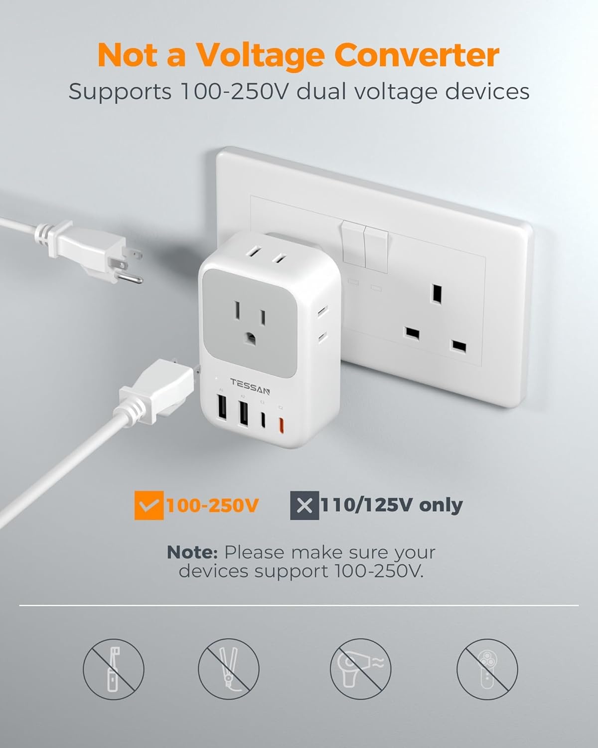 image:imageNew Zealand Power Adapter 2 Pack TESSAN PD 20W US to Australia Plug Adapter with 4 AC Outlets 4 USB Ports 2 USB C Type I Travel Adaptor for USA to Australian Argentina China Fiji AU NZ SamoaType G  UK Ireland