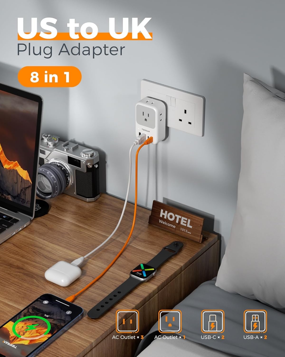 image:imageNew Zealand Power Adapter 2 Pack TESSAN PD 20W US to Australia Plug Adapter with 4 AC Outlets 4 USB Ports 2 USB C Type I Travel Adaptor for USA to Australian Argentina China Fiji AU NZ SamoaType G  UK Ireland