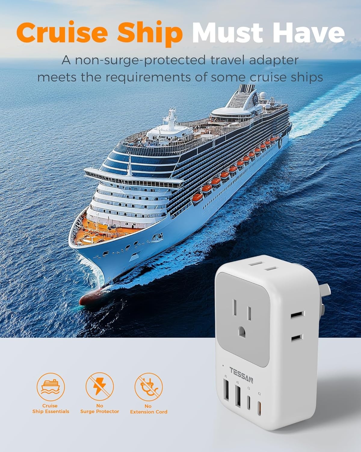 image:imageNew Zealand Power Adapter 2 Pack TESSAN PD 20W US to Australia Plug Adapter with 4 AC Outlets 4 USB Ports 2 USB C Type I Travel Adaptor for USA to Australian Argentina China Fiji AU NZ SamoaType I  Australia China