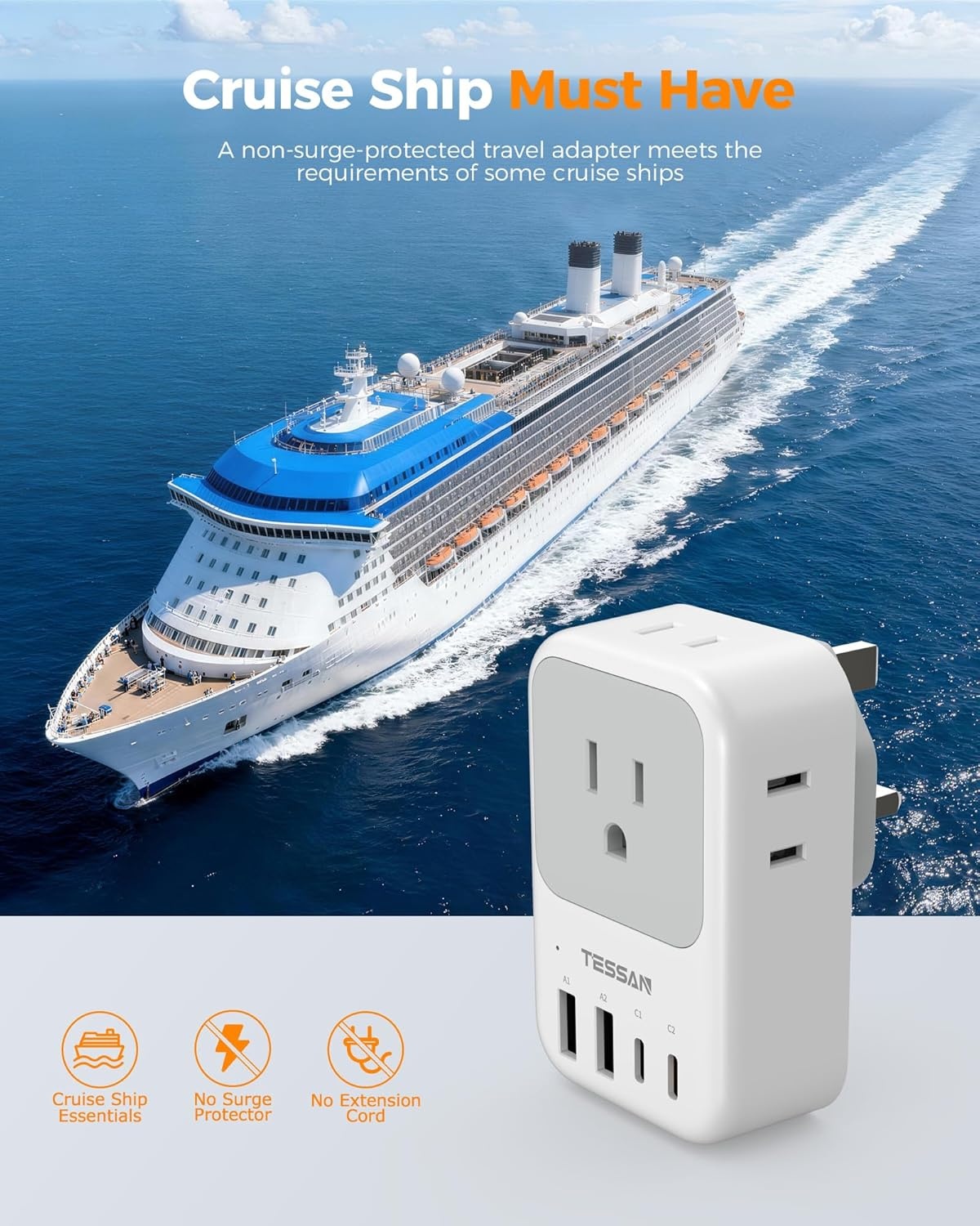 image:imageNew Zealand Power Adapter 2 Pack TESSAN PD 20W US to Australia Plug Adapter with 4 AC Outlets 4 USB Ports 2 USB C Type I Travel Adaptor for USA to Australian Argentina China Fiji AU NZ SamoaType G  UK Ireland