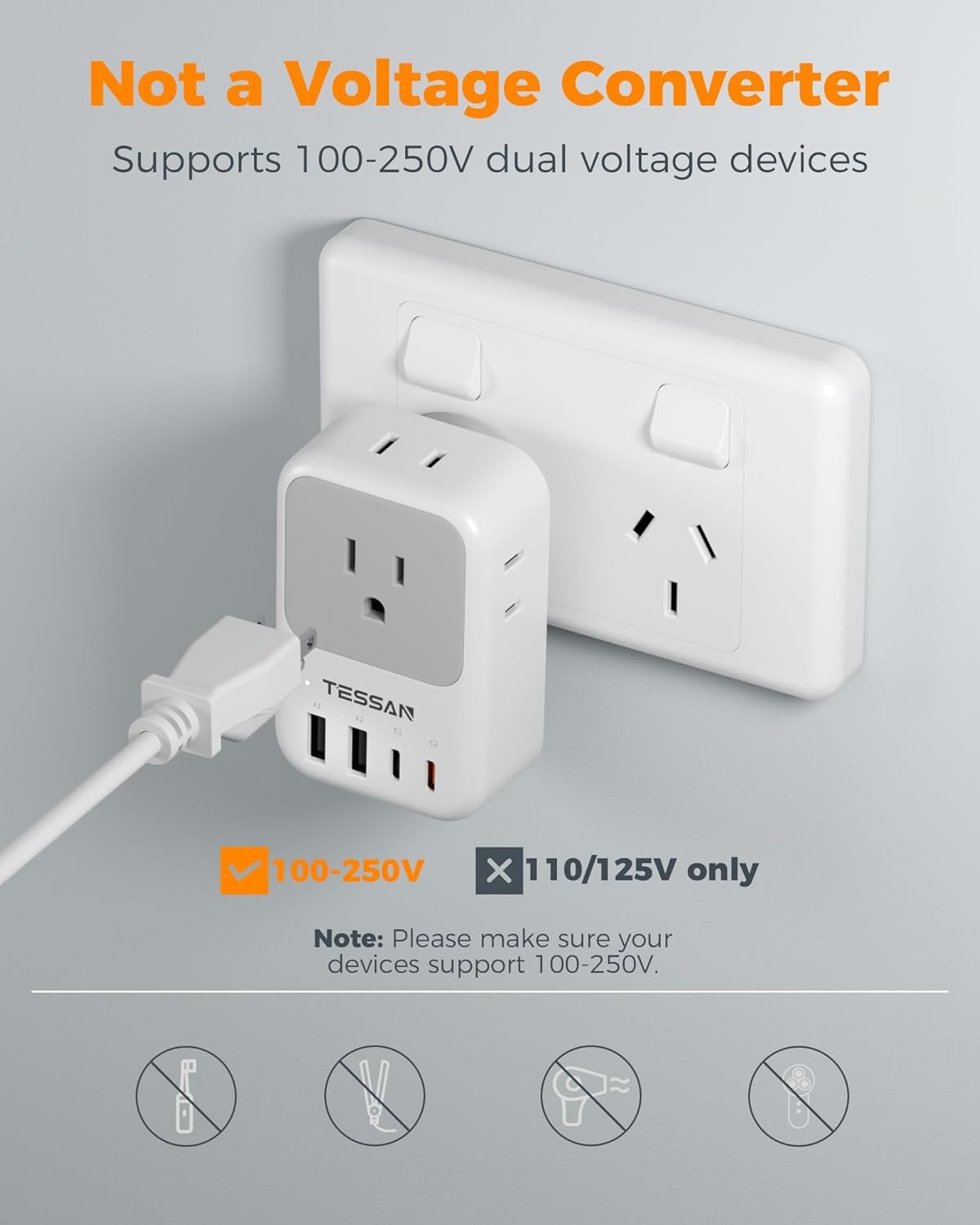 image:imageNew Zealand Power Adapter 2 Pack TESSAN PD 20W US to Australia Plug Adapter with 4 AC Outlets 4 USB Ports 2 USB C Type I Travel Adaptor for USA to Australian Argentina China Fiji AU NZ SamoaType I  Australia China