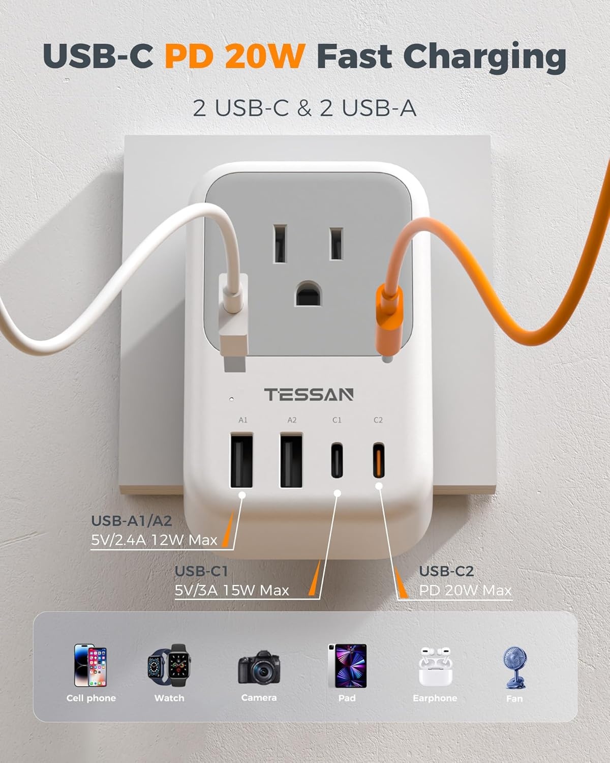 image:imageNew Zealand Power Adapter 2 Pack TESSAN PD 20W US to Australia Plug Adapter with 4 AC Outlets 4 USB Ports 2 USB C Type I Travel Adaptor for USA to Australian Argentina China Fiji AU NZ SamoaType G  UK Ireland