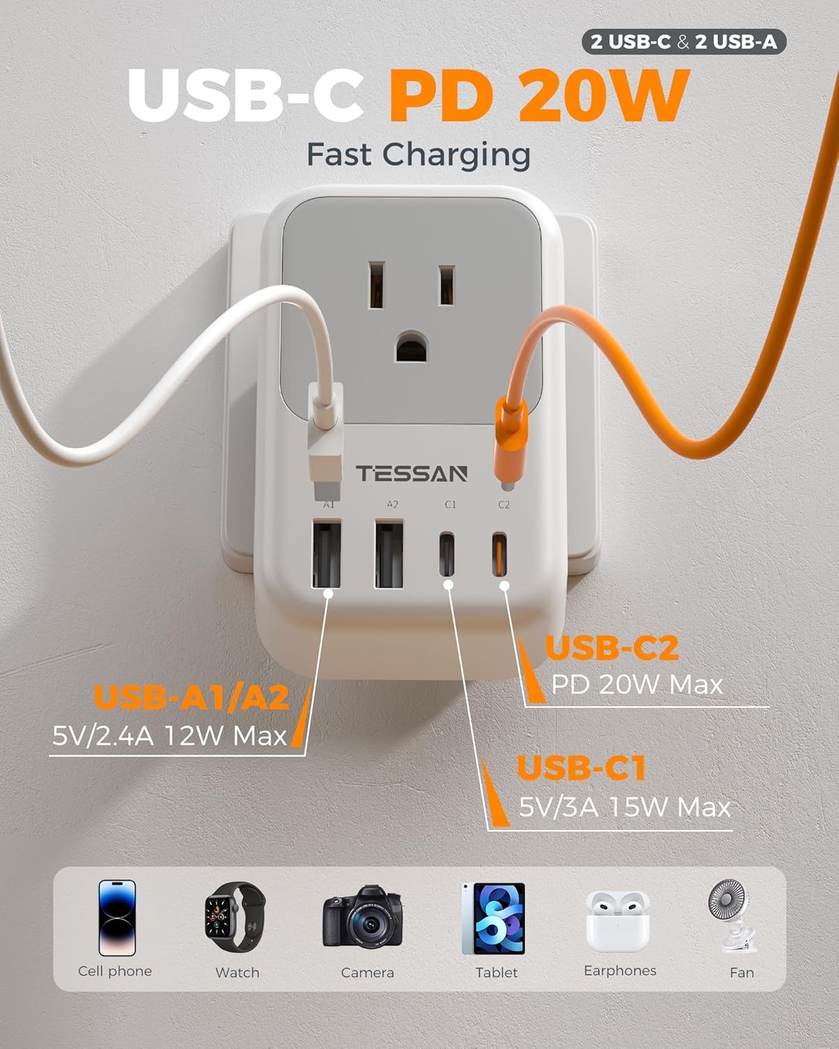 image:imageNew Zealand Power Adapter 2 Pack TESSAN PD 20W US to Australia Plug Adapter with 4 AC Outlets 4 USB Ports 2 USB C Type I Travel Adaptor for USA to Australian Argentina China Fiji AU NZ SamoaType I  Australia China