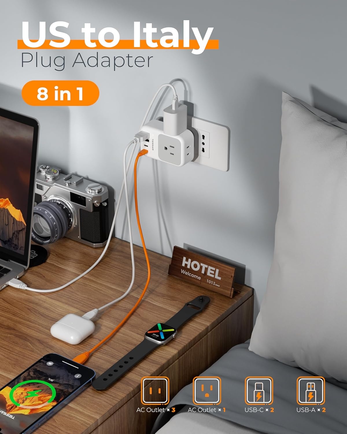 image:imageNew Zealand Power Adapter 2 Pack TESSAN PD 20W US to Australia Plug Adapter with 4 AC Outlets 4 USB Ports 2 USB C Type I Travel Adaptor for USA to Australian Argentina China Fiji AU NZ SamoaType L  Italy Chile