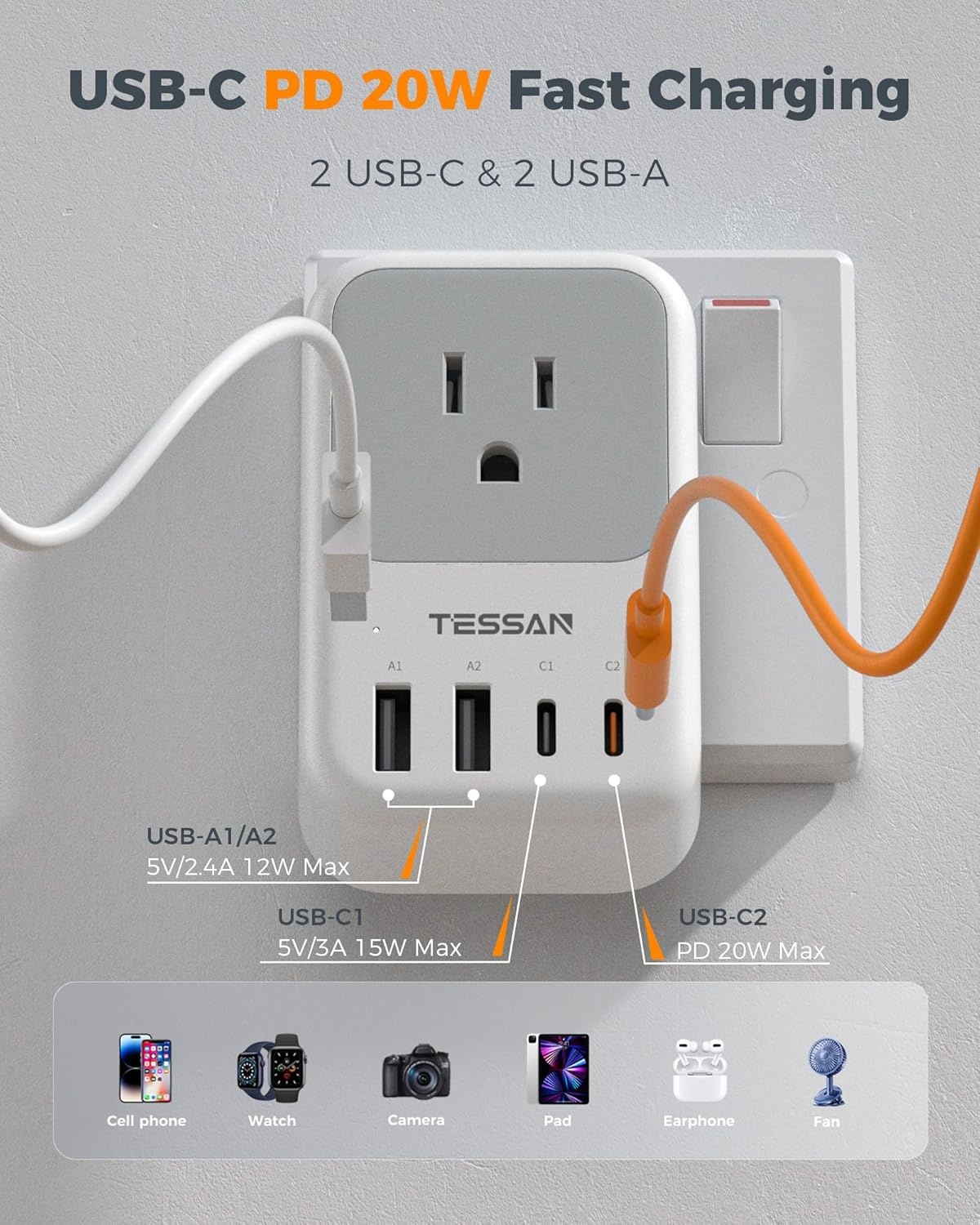 image:imageNew Zealand Power Adapter 2 Pack TESSAN PD 20W US to Australia Plug Adapter with 4 AC Outlets 4 USB Ports 2 USB C Type I Travel Adaptor for USA to Australian Argentina China Fiji AU NZ SamoaType D  India Maldives