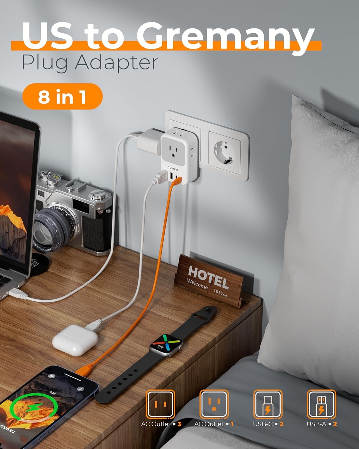 image:imageNew Zealand Power Adapter 2 Pack TESSAN PD 20W US to Australia Plug Adapter with 4 AC Outlets 4 USB Ports 2 USB C Type I Travel Adaptor for USA to Australian Argentina China Fiji AU NZ SamoaType EFGermany France