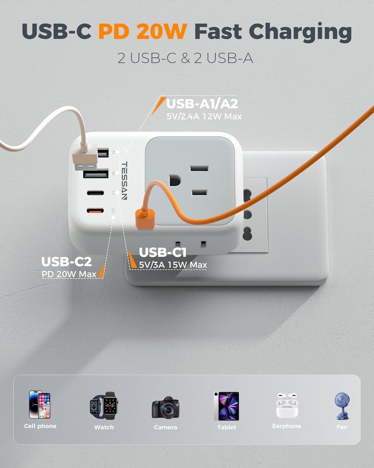 image:imageNew Zealand Power Adapter 2 Pack TESSAN PD 20W US to Australia Plug Adapter with 4 AC Outlets 4 USB Ports 2 USB C Type I Travel Adaptor for USA to Australian Argentina China Fiji AU NZ SamoaType L  Italy Chile