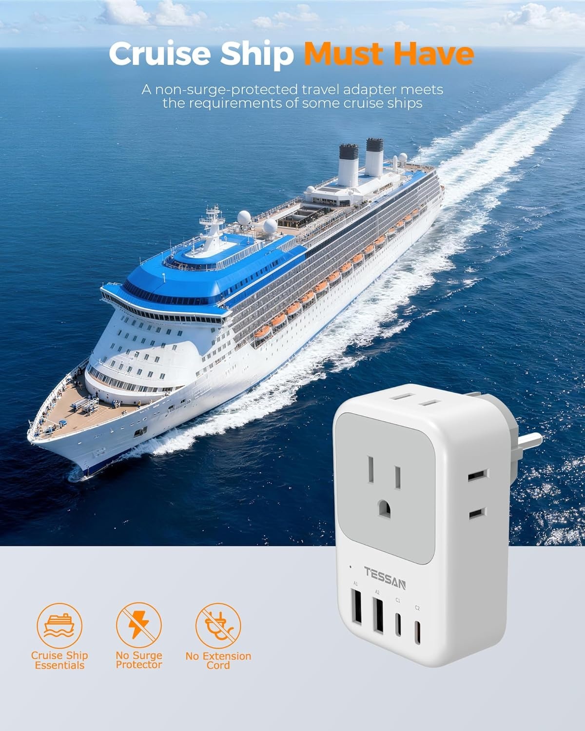 image:imageNew Zealand Power Adapter 2 Pack TESSAN PD 20W US to Australia Plug Adapter with 4 AC Outlets 4 USB Ports 2 USB C Type I Travel Adaptor for USA to Australian Argentina China Fiji AU NZ SamoaType EFGermany France