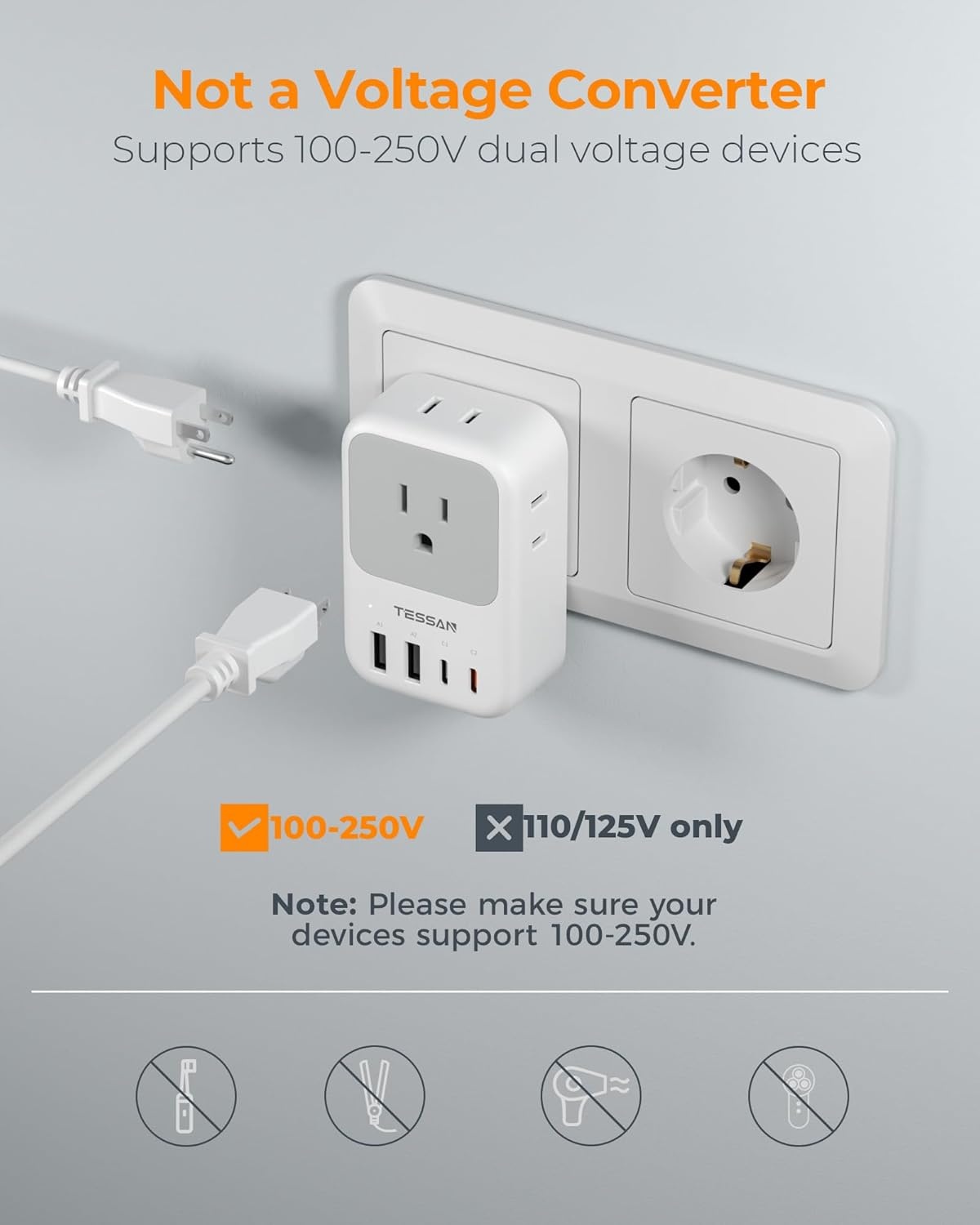 image:imageNew Zealand Power Adapter 2 Pack TESSAN PD 20W US to Australia Plug Adapter with 4 AC Outlets 4 USB Ports 2 USB C Type I Travel Adaptor for USA to Australian Argentina China Fiji AU NZ SamoaType EFGermany France