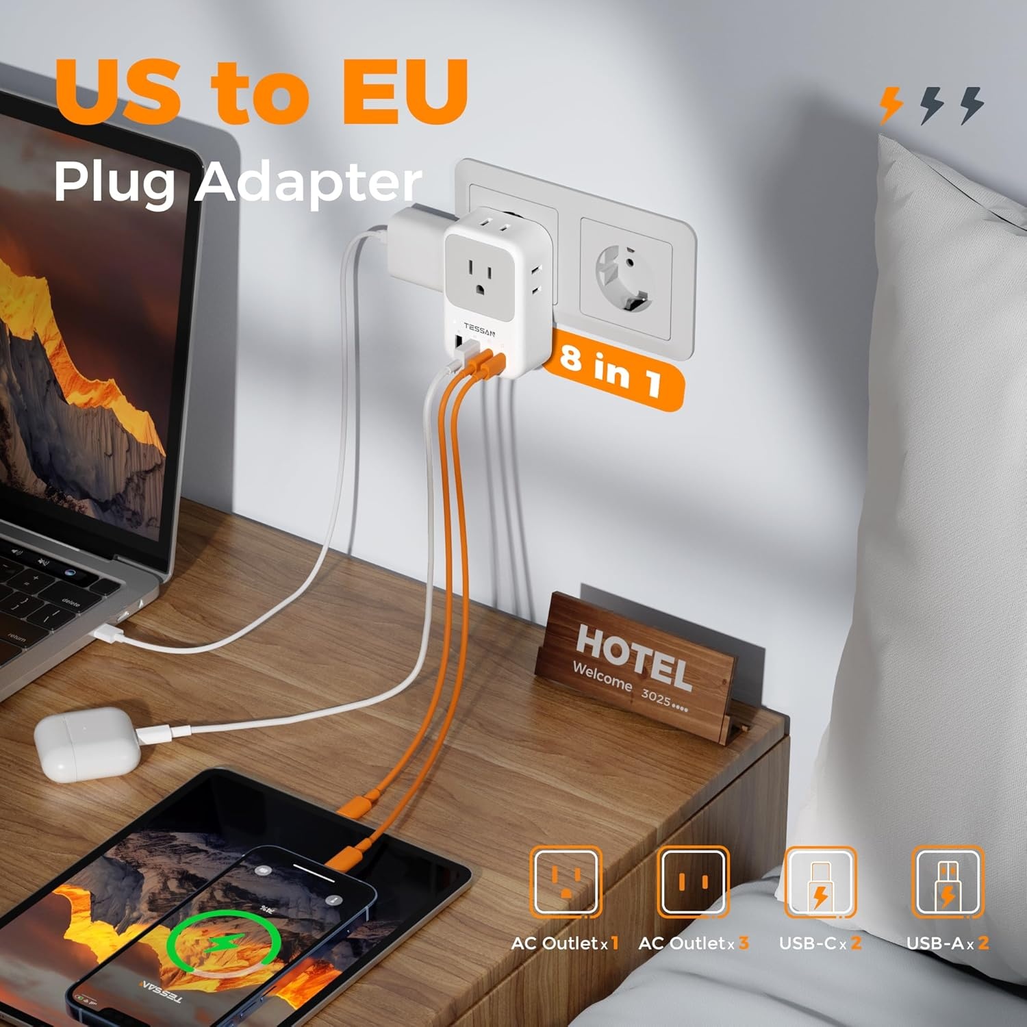 image:imageNew Zealand Power Adapter 2 Pack TESSAN PD 20W US to Australia Plug Adapter with 4 AC Outlets 4 USB Ports 2 USB C Type I Travel Adaptor for USA to Australian Argentina China Fiji AU NZ SamoaType C  Most of Europe