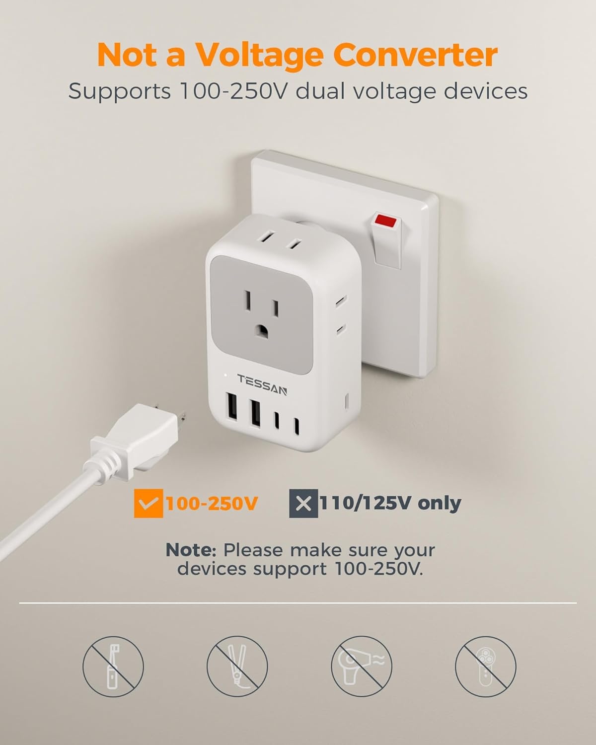 image:imageUS to India Plug Adapter 2Pack TESSAN India Power Adapter with 4 AC Outlets amp 5 USB Ports 3 USBC 28W Type D Travel Adaptor for USA to India Bangladesh Maldives Nepal PakistanType D  India Maldives