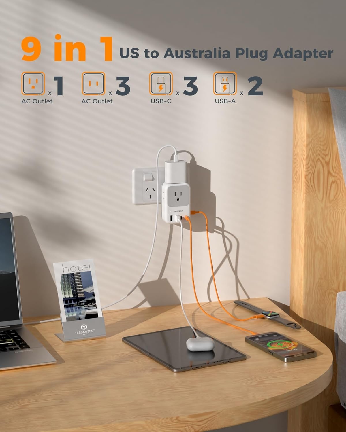 image:imageUS to India Plug Adapter 2Pack TESSAN India Power Adapter with 4 AC Outlets amp 5 USB Ports 3 USBC 28W Type D Travel Adaptor for USA to India Bangladesh Maldives Nepal PakistanType I  Australia China
