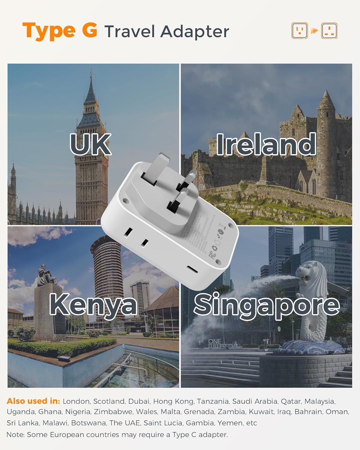 image:imageUS to India Plug Adapter 2Pack TESSAN India Power Adapter with 4 AC Outlets amp 5 USB Ports 3 USBC 28W Type D Travel Adaptor for USA to India Bangladesh Maldives Nepal PakistanType G  UK Ireland
