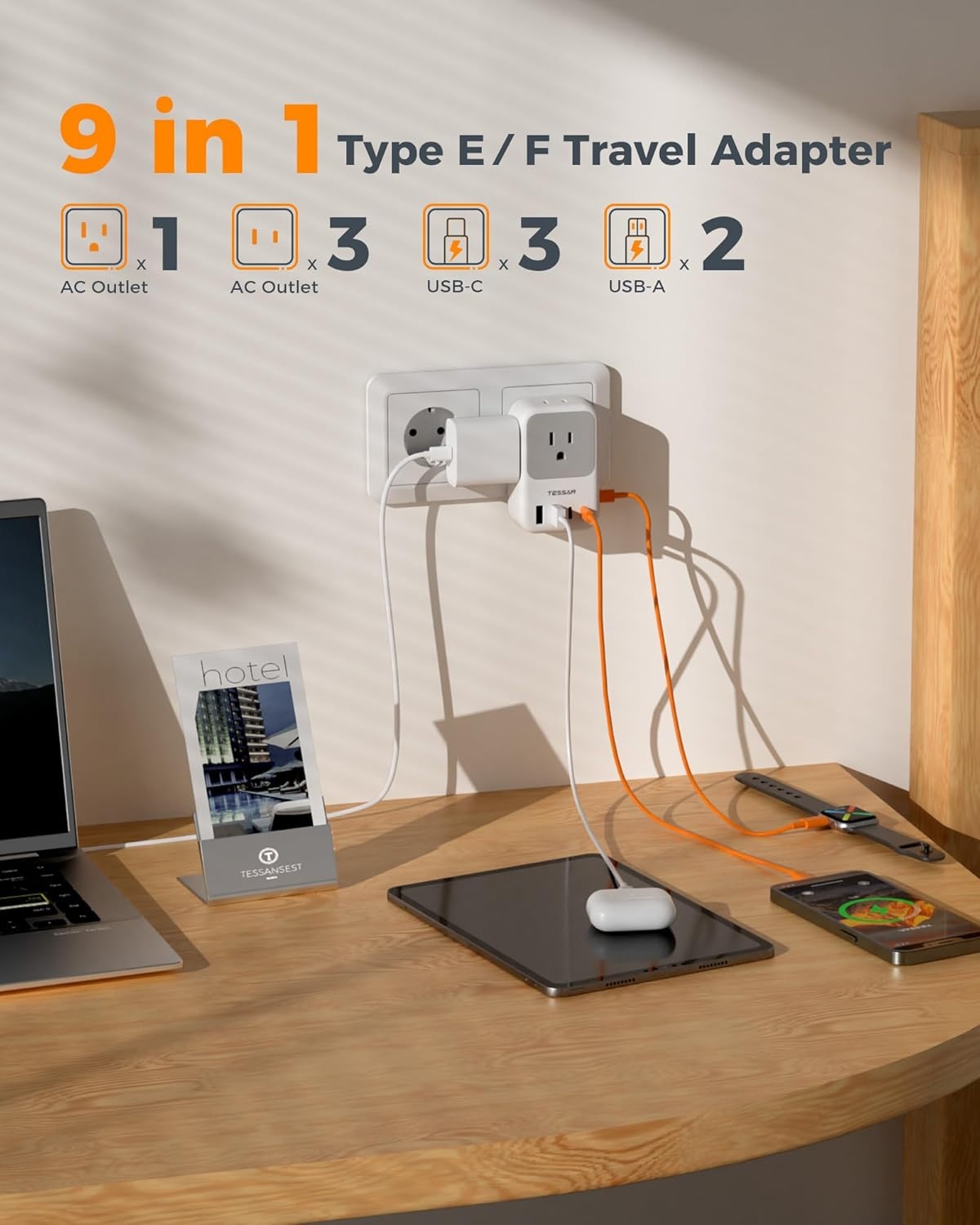 image:imageUS to India Plug Adapter 2Pack TESSAN India Power Adapter with 4 AC Outlets amp 5 USB Ports 3 USBC 28W Type D Travel Adaptor for USA to India Bangladesh Maldives Nepal PakistanType EFGermany France