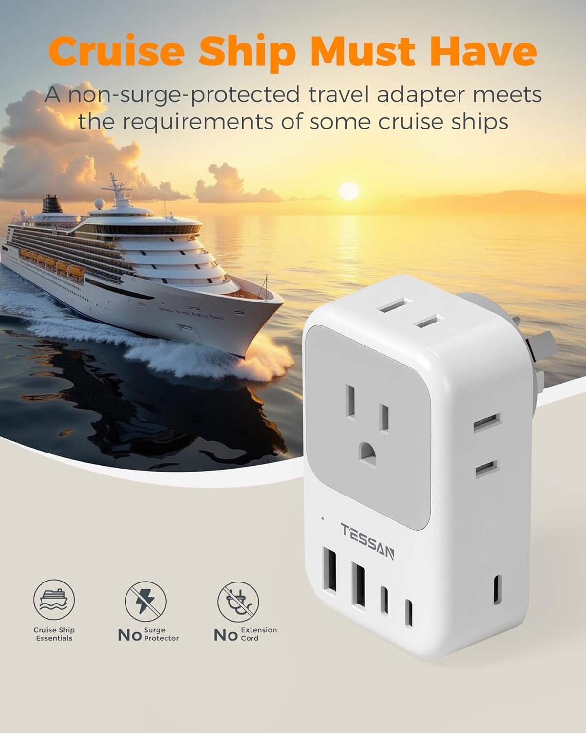 image:imageUS to India Plug Adapter 2Pack TESSAN India Power Adapter with 4 AC Outlets amp 5 USB Ports 3 USBC 28W Type D Travel Adaptor for USA to India Bangladesh Maldives Nepal PakistanType I  Australia China