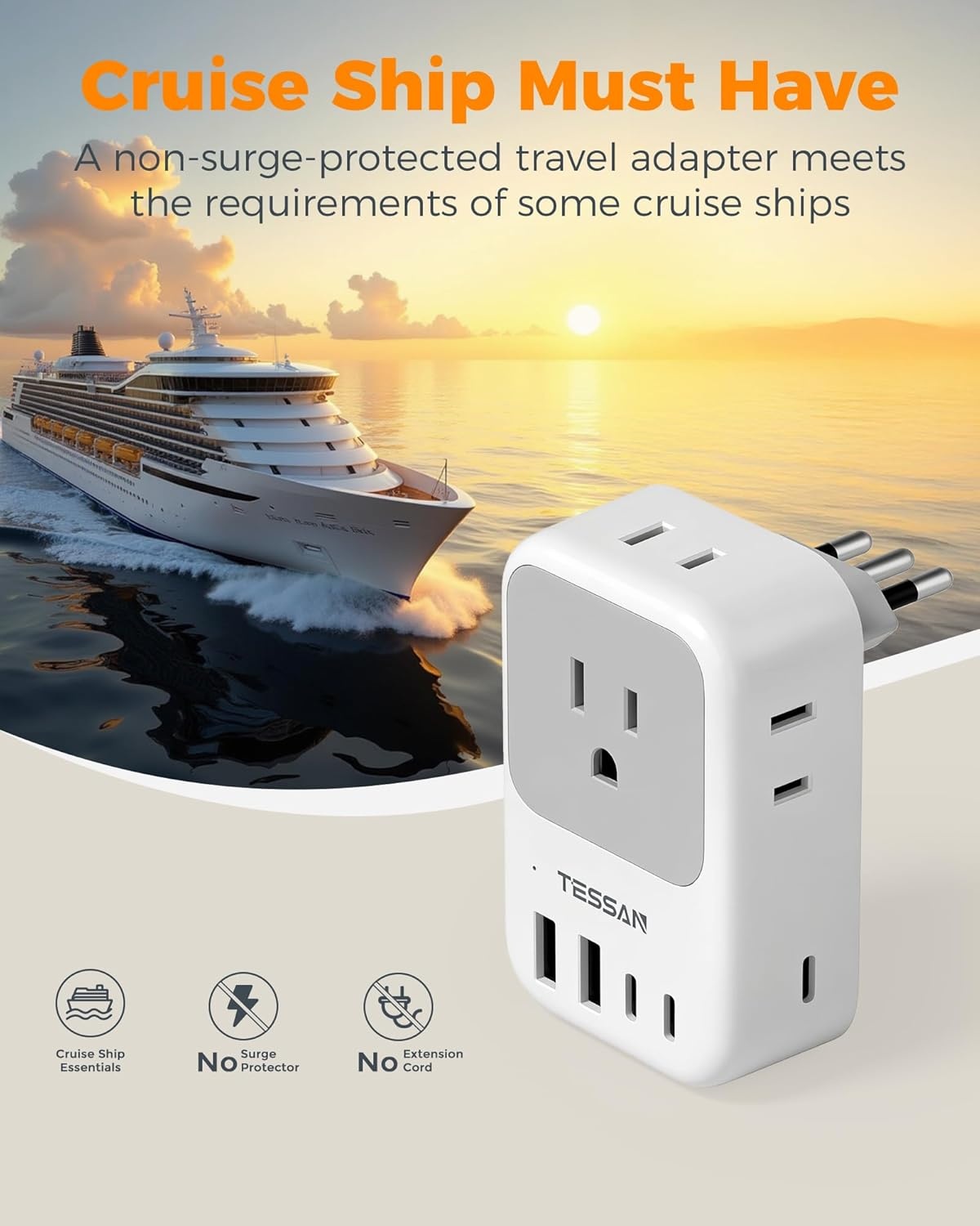 image:imageUS to India Plug Adapter 2Pack TESSAN India Power Adapter with 4 AC Outlets amp 5 USB Ports 3 USBC 28W Type D Travel Adaptor for USA to India Bangladesh Maldives Nepal PakistanType L  Italy Chile