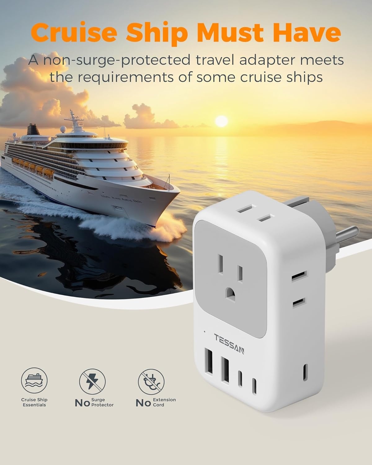image:imageUS to India Plug Adapter 2Pack TESSAN India Power Adapter with 4 AC Outlets amp 5 USB Ports 3 USBC 28W Type D Travel Adaptor for USA to India Bangladesh Maldives Nepal PakistanType EFGermany France