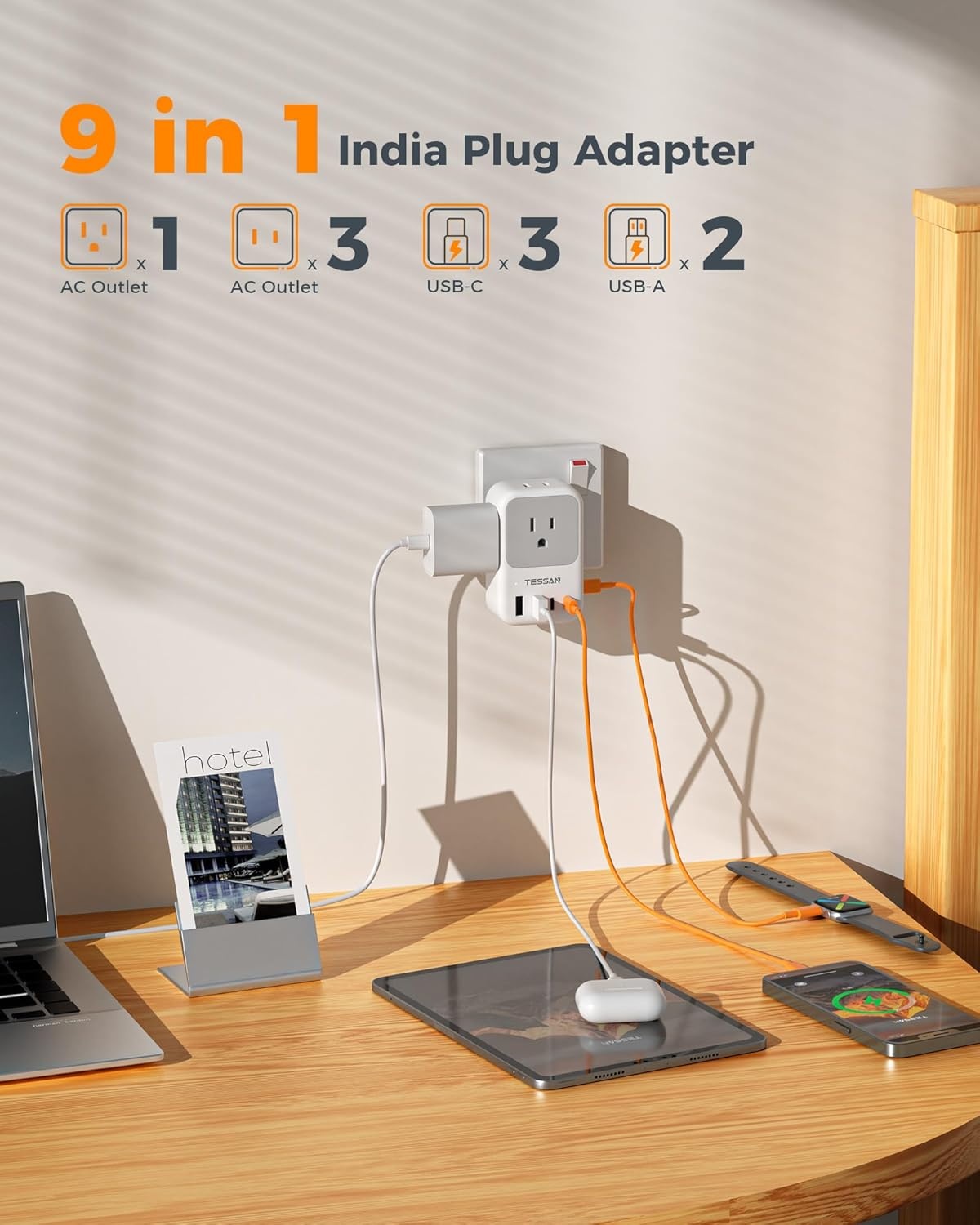 image:imageUS to India Plug Adapter 2Pack TESSAN India Power Adapter with 4 AC Outlets amp 5 USB Ports 3 USBC 28W Type D Travel Adaptor for USA to India Bangladesh Maldives Nepal PakistanType D  India Maldives