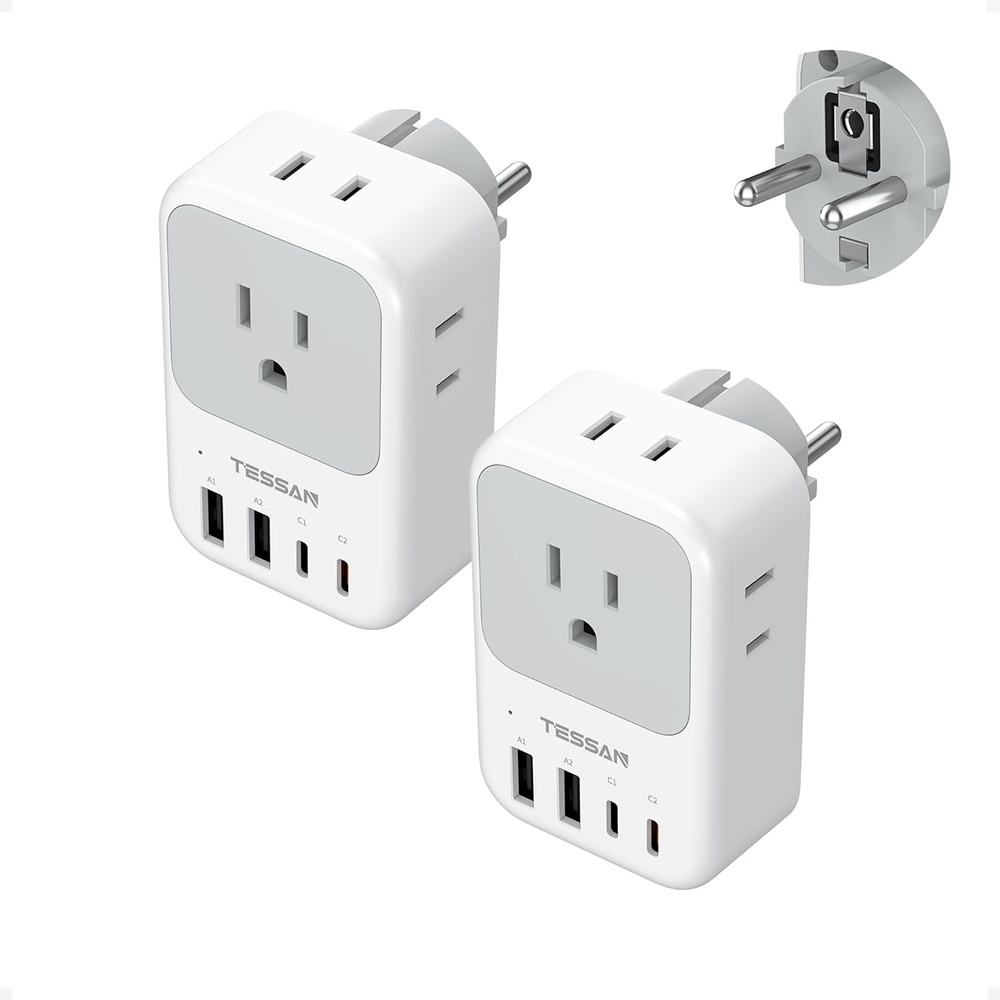 image:imageNew Zealand Power Adapter 2 Pack TESSAN PD 20W US to Australia Plug Adapter with 4 AC Outlets 4 USB Ports 2 USB C Type I Travel Adaptor for USA to Australian Argentina China Fiji AU NZ SamoaType EFGermany France