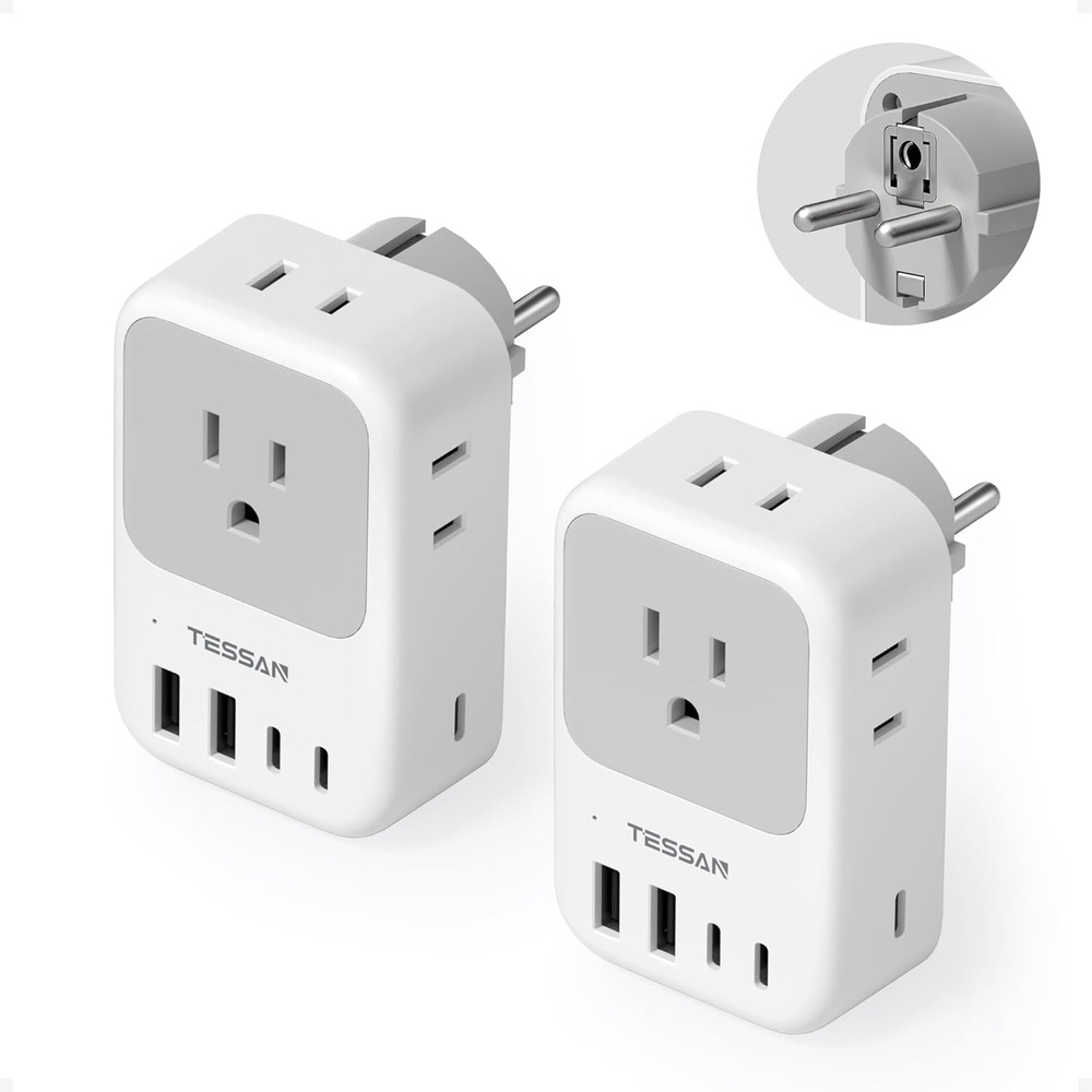 image:imageUS to India Plug Adapter 2Pack TESSAN India Power Adapter with 4 AC Outlets amp 5 USB Ports 3 USBC 28W Type D Travel Adaptor for USA to India Bangladesh Maldives Nepal PakistanType EFGermany France