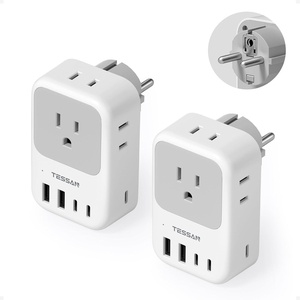 image:imageUS to India Plug Adapter 2Pack TESSAN India Power Adapter with 4 AC Outlets amp 5 USB Ports 3 USBC 28W Type D Travel Adaptor for USA to India Bangladesh Maldives Nepal PakistanType EFGermany France