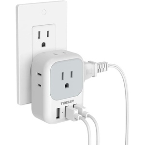 image:imageTESSAN USB C Charger Block 20W PD Fast Charging Adapter with Foldable Plug 1875W Power Outlet Extender4 AC and 4 USB for Cruise Home Office Dorm Room Essentials BlackGray