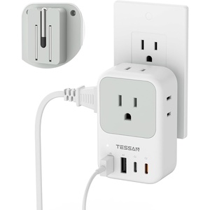 image:imageTESSAN USB C Charger Block 20W PD Fast Charging Adapter with Foldable Plug 1875W Power Outlet Extender4 AC and 4 USB for Cruise Home Office Dorm Room Essentials BlackGrey