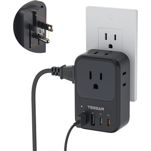 image:imageTESSAN USB C Charger Block 20W PD Fast Charging Adapter with Foldable Plug 1875W Power Outlet Extender4 AC and 4 USB for Cruise Home Office Dorm Room Essentials BlackBlack