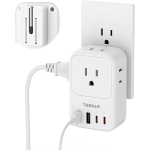 image:imageTESSAN USB C Charger Block 20W PD Fast Charging Adapter with Foldable Plug 1875W Power Outlet Extender4 AC and 4 USB for Cruise Home Office Dorm Room Essentials BlackWhite