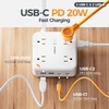 image:imageTESSAN Dual Surge Protector Power Strip 10 Ft Extension Cord Flat Wall Plug with 4 USB 2 USB C 8 Outlets 2100J Surge Protection 20W Multiple Charging Station for Home Office College Dorm BlackWhite