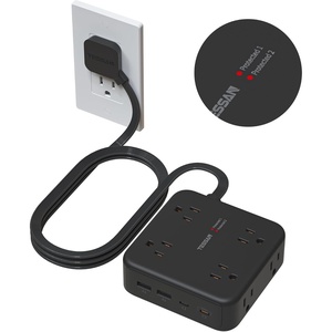 image:imageTESSAN Dual Surge Protector Power Strip 10 Ft Extension Cord Flat Wall Plug with 4 USB 2 USB C 8 Outlets 2100J Surge Protection 20W Multiple Charging Station for Home Office College Dorm BlackBlack