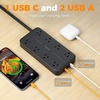 image:imageTESSAN Power Strip Surge Protector 15FT Flat Plug Extension Cord with 8 Outlets 3 USB Charger1 USB C 1080 Joules Protection Wall Mountable Charging Station for Home Office Dorm BlackBlack